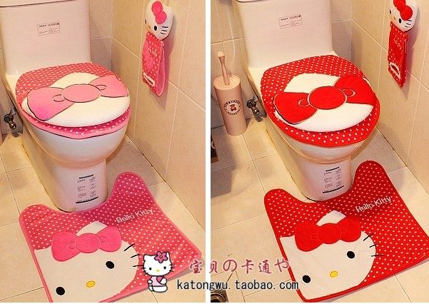 包邮！hello kitty马桶套三件套坐便套坐便垫厕所坐垫坐便器套