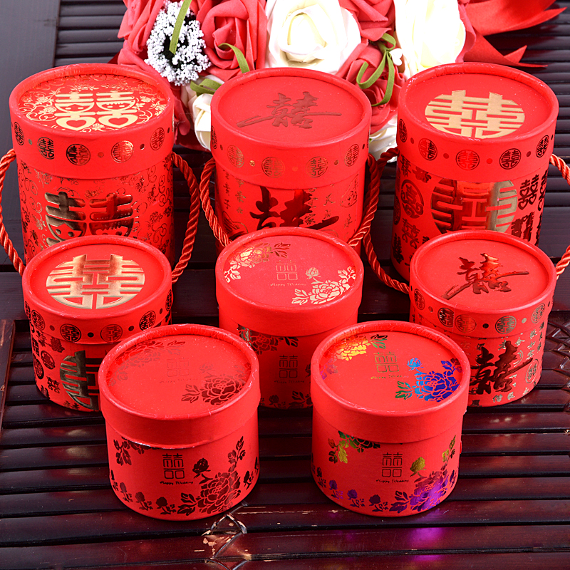 2019新款结婚喜糖包装盒创意糖盒子圆筒中国风婚礼礼盒糖果袋婚庆