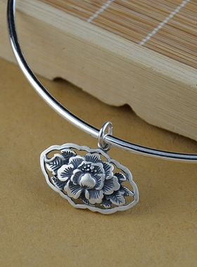 990足银花开富贵项圈唯美风吊坠