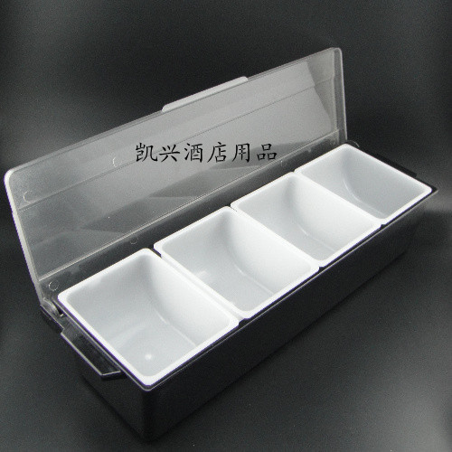 酒吧台用品四4格翻盖多格塑料调味盒味盅可拆式调料盒水果盒酱盒