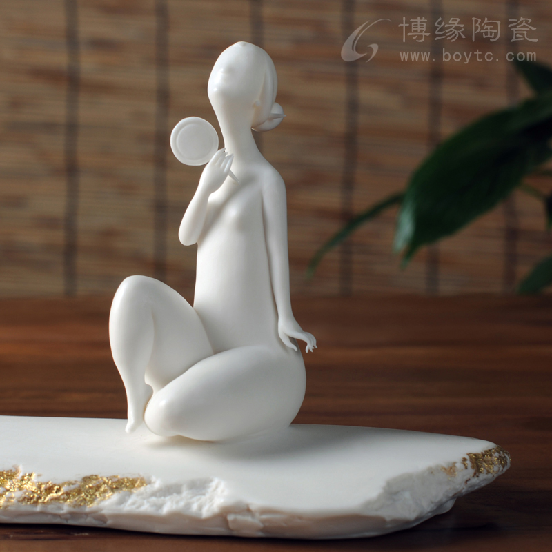 德化白瓷人物描金摆件工艺礼品