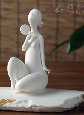 德化白瓷人物描金摆件工艺礼品