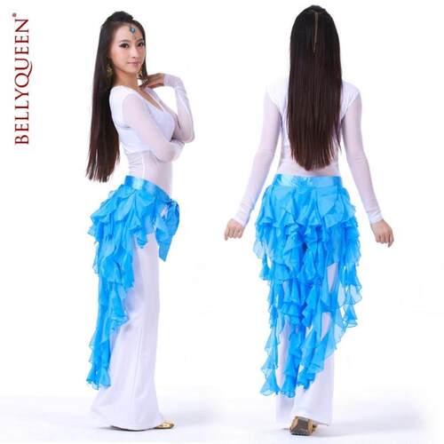 bellydance肚皮舞腰链李晶晶同款超仙雪纺九尾狐卷叶裙加长款臀巾