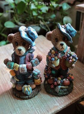 小熊树脂情侣摆件儿童房西洋古董