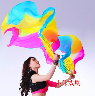 定做真丝扇子双扇加长肚皮舞舞蹈