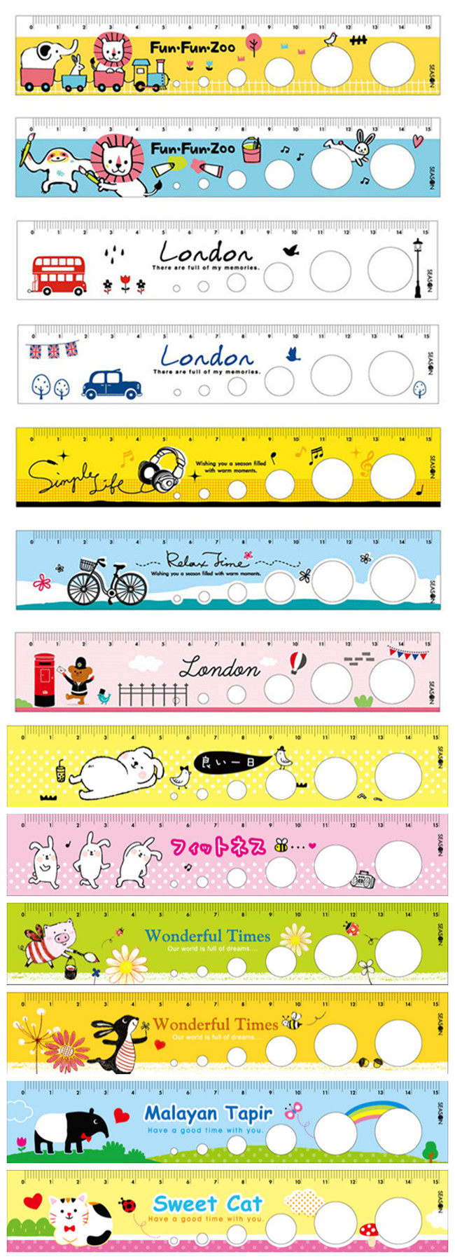 season台湾四季学生文具用品洞洞尺15公分直尺尺子