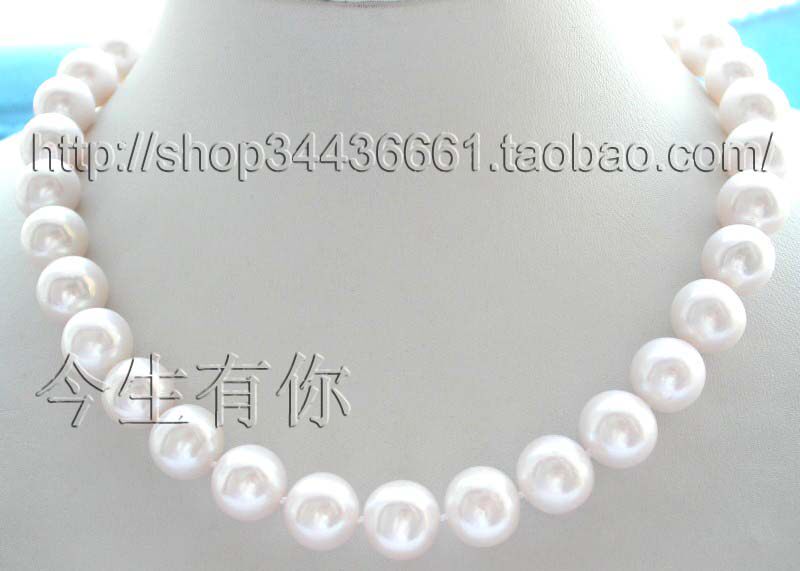 今生有你天然13mm白色正圆珍珠项链链银扣强光送妈妈礼物女包邮