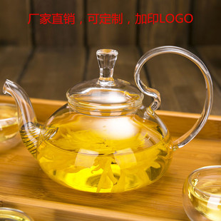 加厚耐热玻璃花茶壶大容量过滤茶壶 600ml高把玻璃茶壶可明火加热