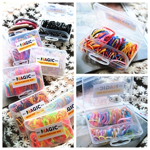 韩版儿童发饰配饰品女童大小圈皮筋多彩色收纳发圈一盒装方便携带