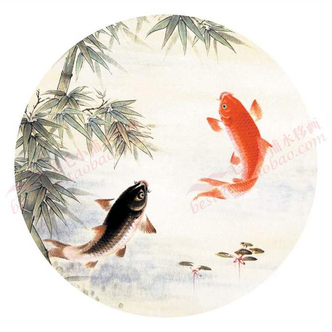 货号:65-92 莲年有鱼水移画中国画厨房浴室瓷砖贴冰箱贴家具贴