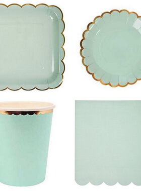 纸盘一次性餐具盘子纸碟蛋糕碟水果盘点心甜品盘子绿色烫金盘子