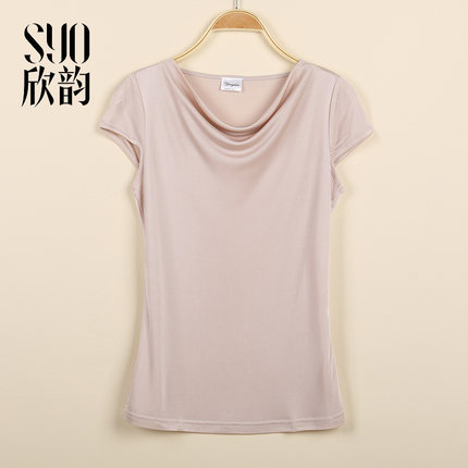夏季新款100%桑蚕丝女士双面针织真丝背心短袖荡领打底衫T恤吊带