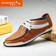 Red Dragonfly leather men's shoes, spring 2015 new genuine casual embossed strap men's shoes fashion shoes