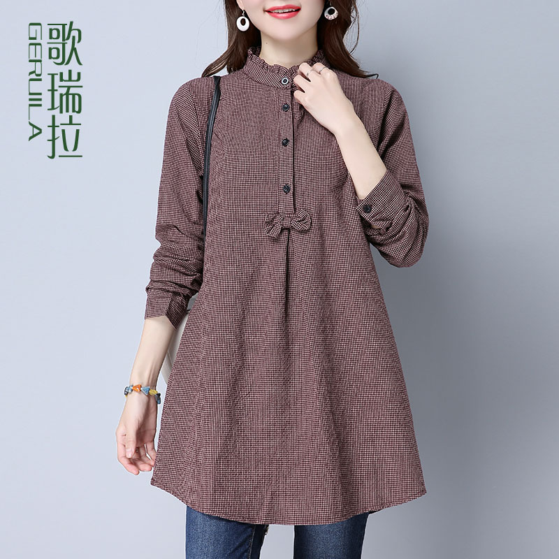 歌瑞拉春装新款衬衫裙女长袖2019中长款大码宽松棉麻风格子衬衣|msdalam kategori Butik wanita / wanita, shirt - dari Buy2taobao.com untuk memberikan perkhidmatan ejen Taobao profesional membeli