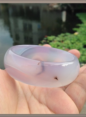 巴西天然灵性小水草淡紫色玛瑙手镯女士款加宽加厚水润女礼75