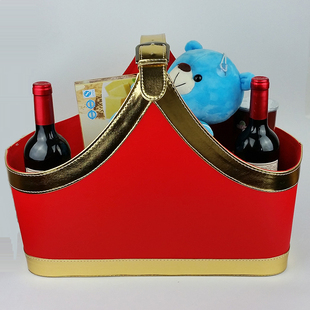 现货圣诞礼品篮 高档酒篮 仿皮礼品篮 储物篮 皮质礼品盒