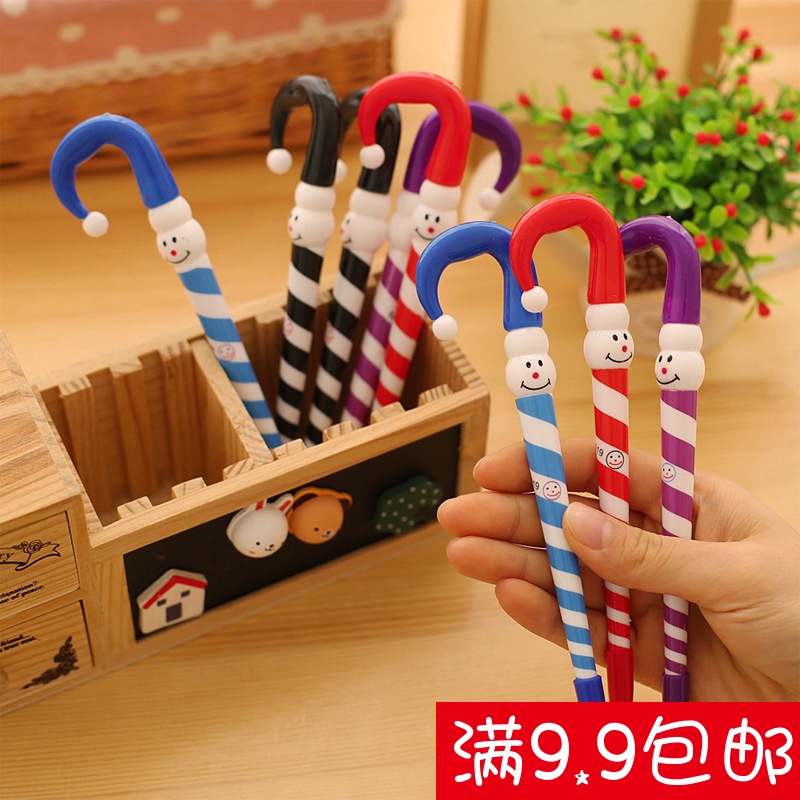 日韓卡通雨傘搞笑表情圓珠筆 圣誕禮品小丑圣誕雪人帽中油筆
