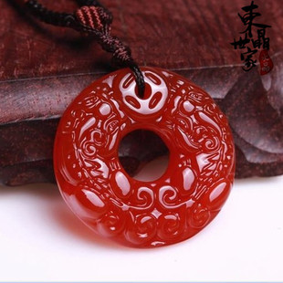 包邮红玛瑙貔貅吊坠平安扣圆满圈招财男女水晶饰品项链挂件挂饰品