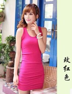夏秋季韩版修身包臀裙 性感U领 双U裙 连衣裙 打底裙 吊带裙 背心