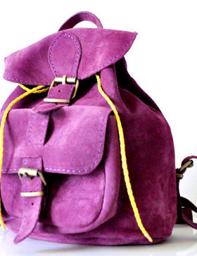 Leather ㊣希腊代购 手作个性纯色紫色迷你可爱维多利亚双肩背包