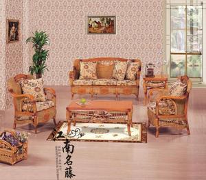 藤艺沙发 椅子 茶几 五件套 雕花 艺术带垫 天然植物藤