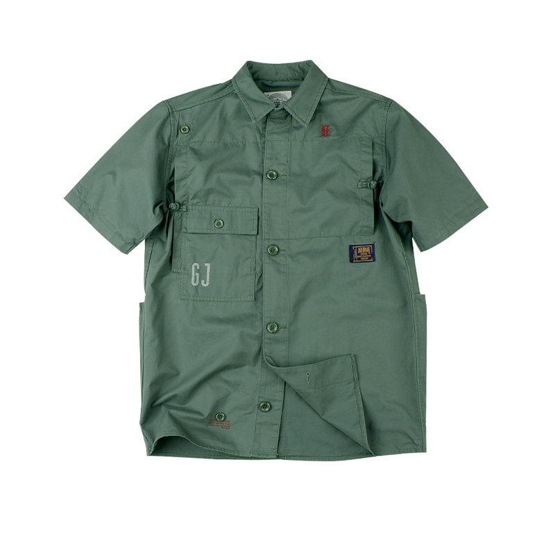 【trendyzoo】anb 17ss good job中式盘扣水洗军事短袖衬衫