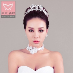 Us too sound made by the Korean version of the beautiful bridal Ribbon lace Necklace Earring Bridal jewelry set B0641