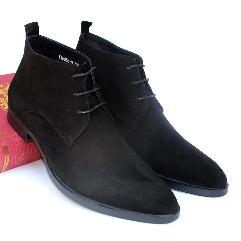 秋冬季新品反绒皮黑色高帮皮鞋尖头男鞋韩版潮流短靴男靴子磨砂