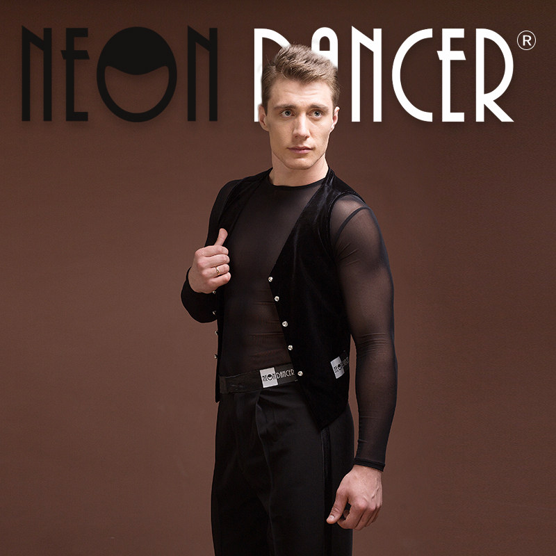 NEON DANCER 男士拉丁舞马甲套装 锦纶网打底连体衣 表演比赛服
