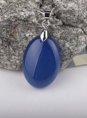 紫冰银镶嵌蓝绒晶项坠石碑护身符