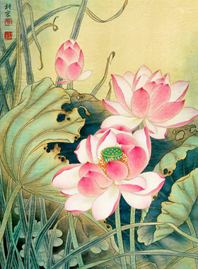 鲜花花朵海报 荷花印象荷塘荷花池荷叶夏季风景装饰画挂画 J1522B