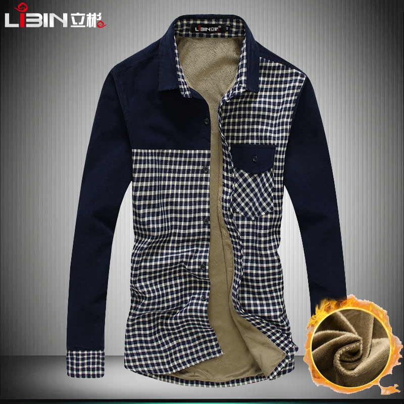 Autumn plaid long-sleeved shirt stitching young men male casual shirt Slim inch sweater coat autumn influx of men