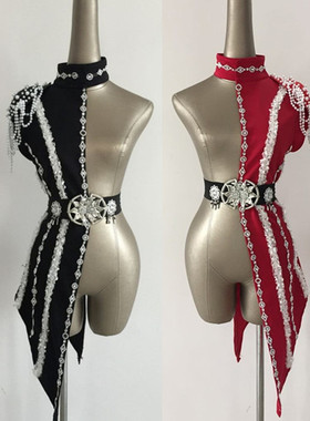 2015夜店酒吧DJ大气新款珍珠链条单边演出服女歌手舞台装ds演出服