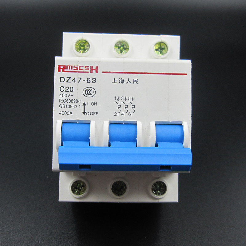 小型断路器 空气开关 3p dz47-63 c40 3极40a开关