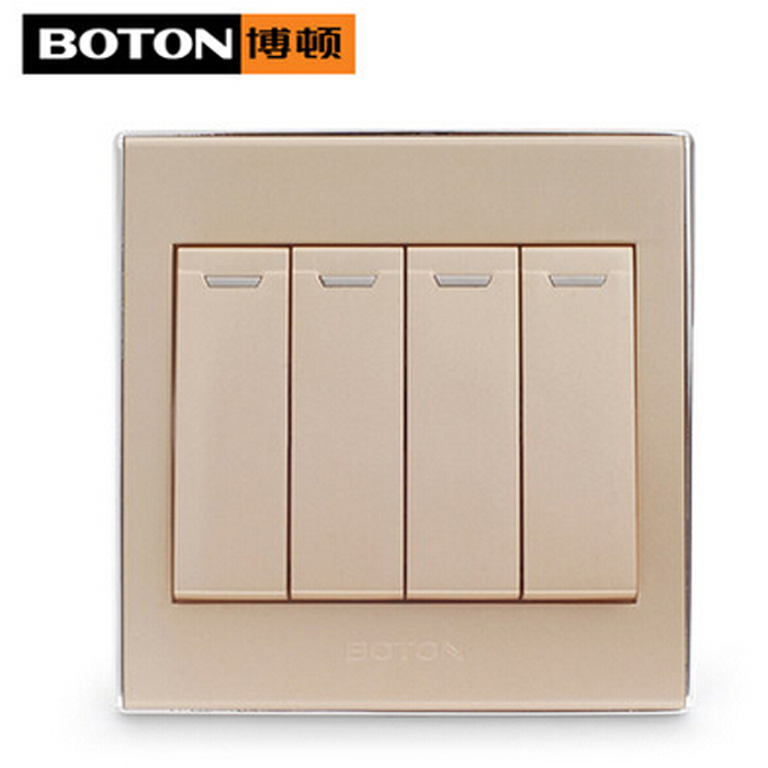 正品 博顿2v 墙壁开关 86香槟金四开双控