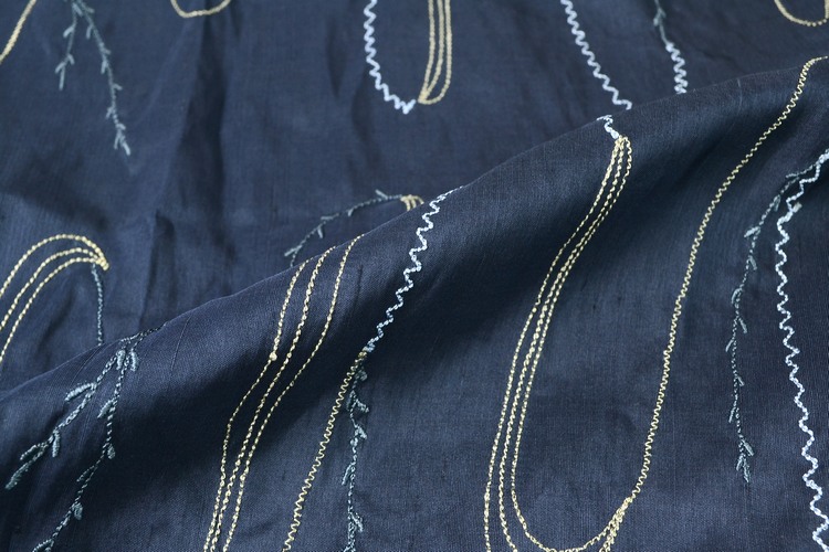 深蓝刺绣真丝双宫面料布衣片料