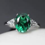 Турмалиновое кольцо изумруд, инкрустация камня, в корейском стиле, с драгоценным камнем, серебро 925 пробы