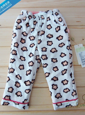 【4折】阳光鼠童装秋冬女童珊瑚绒长裤 宝宝豹纹夹棉裤80/90码