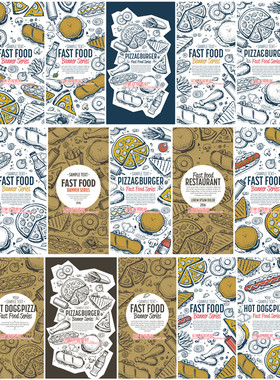 矢量设计素材 手绘食物拉卡拉banner快餐汉堡披萨热狗菜单EPS格式