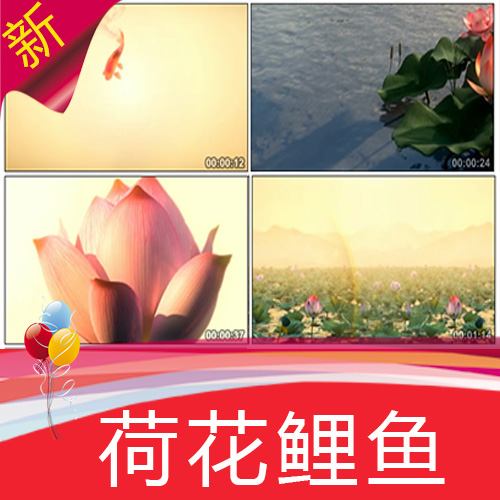 【荷花鲤鱼】鲤鱼跳龙门水墨古韵中国风 高清舞台LED背景视频素材