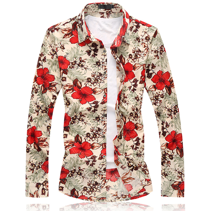 加大男长袖花衬衫高弹力男衬衫货号669p65红色平铺，男装衬衫，星座1203