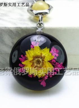 Z2鲜花水晶琥珀手机链圆形黑色底粉花金黄色雏菊愉快幸福纯洁