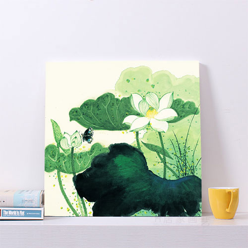 国画荷花 中式莲花水墨帆布无框画装饰画客厅卧室玄关挂画图片