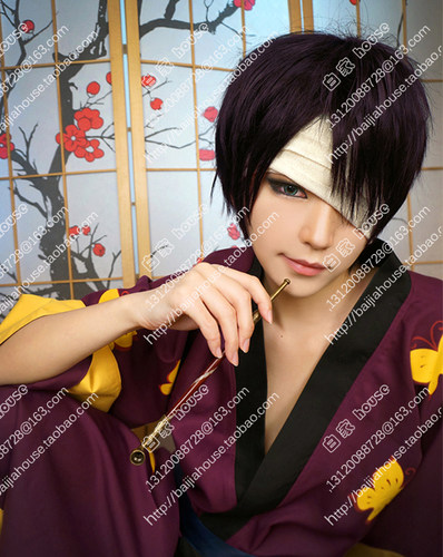 Gintama 银魂 高杉晋助 原版造型 野良神/夜斗 深紫色短发cos假发