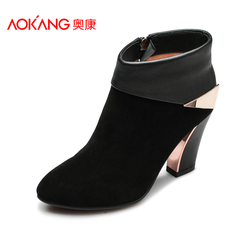 Aokang shoes fall winter leather ultra suede high heel pointy booties sheep genuine elegant women's boots side zipper bag-mail