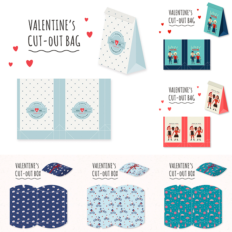 情人节卡通包装盒 创意包装礼盒子展开图模板 AI格式矢量设计素材