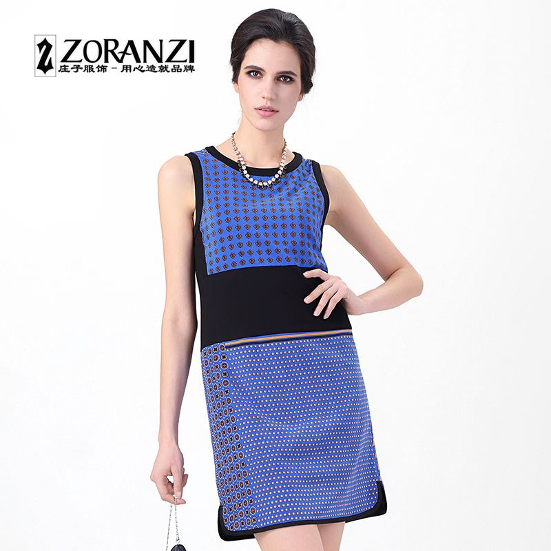 ZORANZI ׯ×ÓÅ®×°ÏÄÕæË¿Öг¤¿î ÐÞÉíÐÍÎÞÐäÓ¡»¨Á¬ÒÂȹŮWDI23008