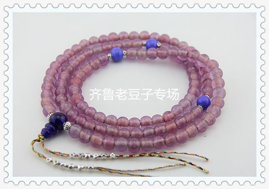 收藏品 老琉璃珠子10mm搅胎碧玺料紫珍珠葡萄紫料珠佛珠DIY散珠