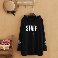Áo thun nữ tay dài size lớn Phiên bản Hàn Quốc của áo dài mỏng mảnh in hình cộng với phân bón cộng với áo len mũ Đại Liên mùa thu - Cộng với kích thước quần áo áo khoác bò nữ