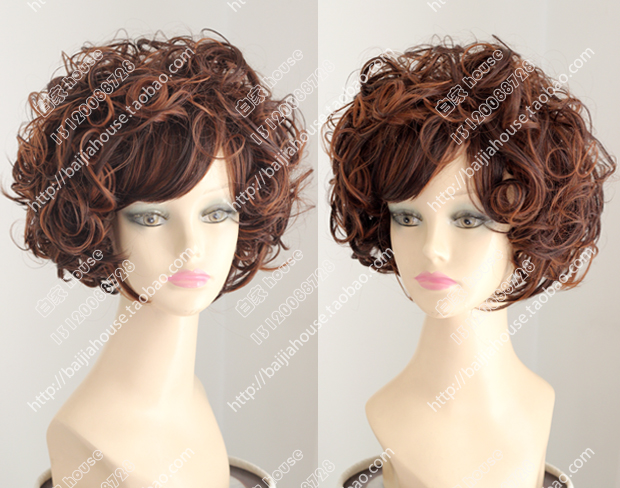 时尚栗色挑染蛋卷头收脸女款假发